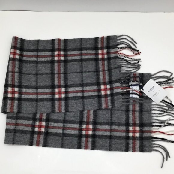NWT Edinburgh Lambswool Tartan Scarf Thomson Grey Gray 70" Fringed Preppy Plaid - Picture 5 of 10